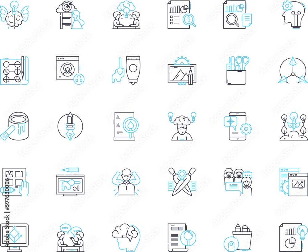 Inventive strategy linear icons set. Innovation, Creativity, Ingenuity, Resourcefulness, Vision, Problem-solving, Entrepreneurship line vector and concept signs. Generative AI