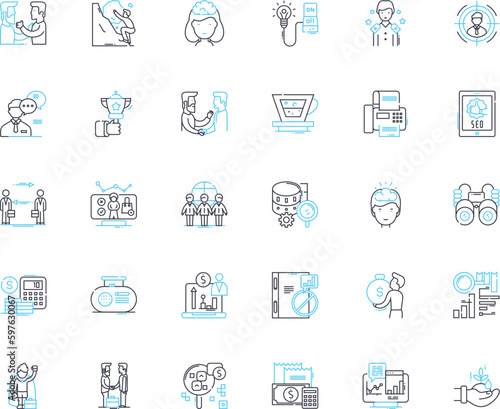 Fiscal realm linear icons set. Budget, Taxation, Debt, Revenue, Deficit, Inflation, Capital line vector and concept signs. Expenditure,Fraud,Auditing outline illustrations Generative AI