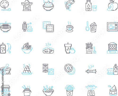 Hypermarket linear icons set. Convenience, Variety, Bargains, Retail, Offerings, Groceries, Savings line vector and concept signs. Superstore,Warehouse,Discounts outline illustrations Generative AI