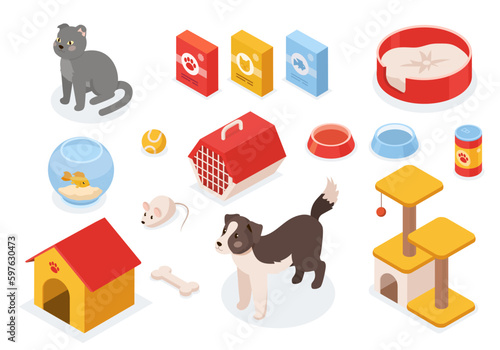 Isometric items for pets set