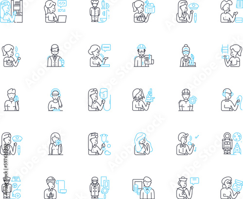 Innovative strategies linear icons set. Agility, Creativity, Disruption, Efficiency, Forward-thinking, Game-changing, Inventiveness line vector and concept signs. Generative AI