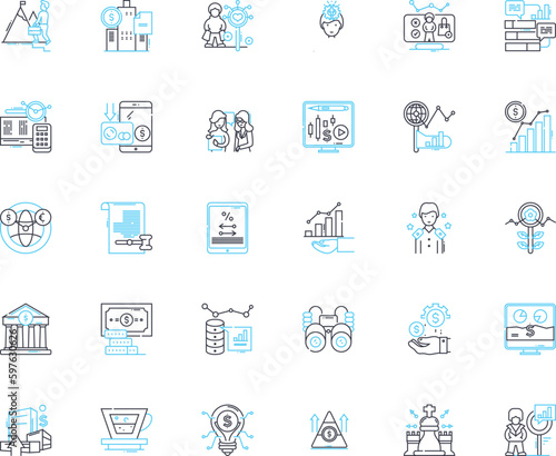 Financial risk linear icons set. Inflation, Budgeting, Debt, Liquidity, Bankruptcy, Credirthiness, Investment line vector and concept signs. Deviation,Volatility,Mitigation outline Generative AI