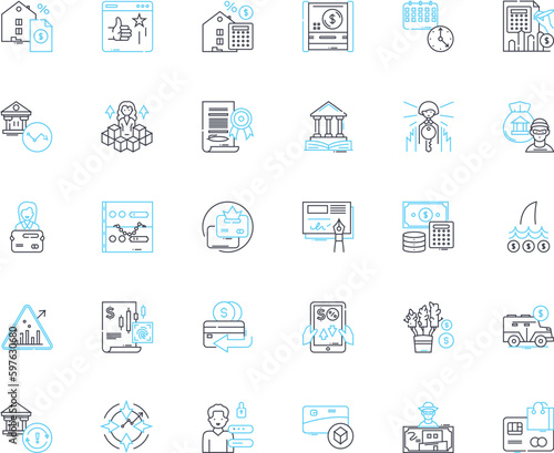 Financial responsibility linear icons set. Thrift, Frugality, Budgeting, Saving, Investing, Planning, Discipline line vector and concept signs. Dedication,Accountability,Sustainability Generative AI