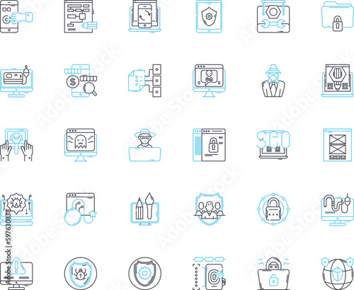 Information safety linear icons set. Encryption, Firewall, Malware, Authentication, Privacy, Cybersecurity, Phishing line vector and concept signs. Vulnerability,Hackers,Passwords Generative AI