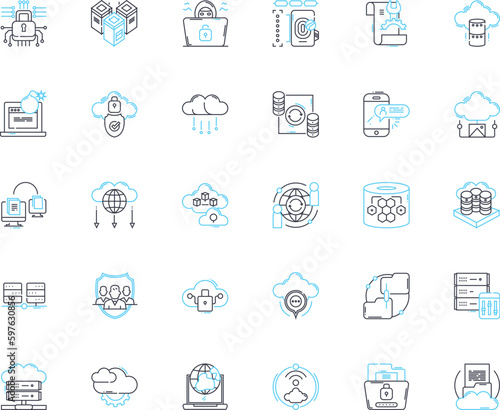 Information security linear icons set. Encryption, Firewall, Malware, Passwords, Phishing, Hacking, Cybersecurity line vector and concept signs. Privacy,Vulnerability,Authentication Generative AI