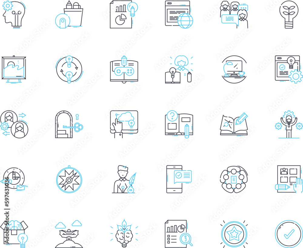 Ingenuity and resourcefulness linear icons set. Inventive, Creative, Innovative, Clever, Quick-witted, Adaptable, Versatile line vector and concept signs. Generative AI Ingenuity and resourcefulness linear icons set. Inventive, Creative, Innovative, Clever, Quick-witted, Adaptable, Versatile line vector and concept signs. Generative AI