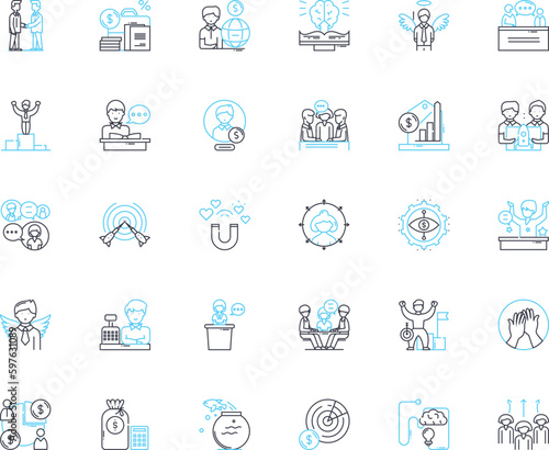 Financial planning linear icons set. Budgeting, Investing, Retirement, Savings, Debt, Taxes, Estate line vector and concept signs. Insurance,College,Asset outline illustrations Generative AI