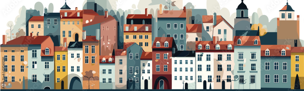 Old city street vector simple illustration
