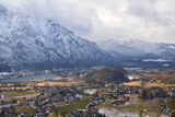 Beautiful view of the village Bad Goisern in Austria. Winter Landscape.