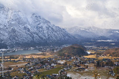 Beautiful view of the village Bad Goisern in Austria. Winter Landscape. © Trambitski