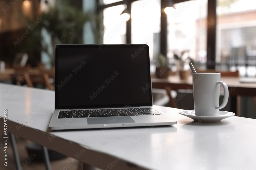 Laptop on the table in a study room. Generative AI Laptop on the table in a study room. Generative AI