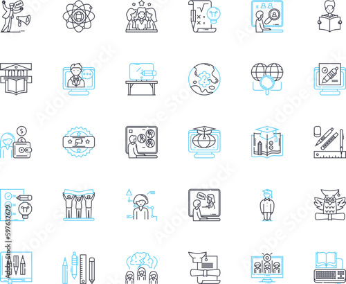 Digital learning linear icons set. E-learning, Gamification, Virtual, Interactive, Mobile, Collaborative, Adaptive line vector and concept signs. Online,Distance,Remote outline Generative AI