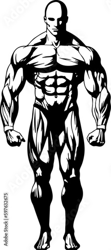 Illustration of bodybilding in black and white style.