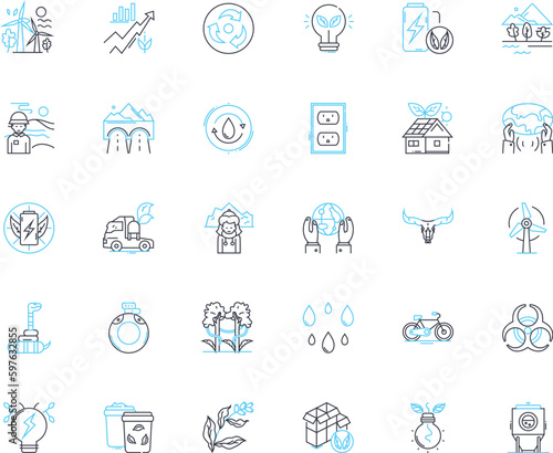 Environmental impact linear icons set. Sustainability, Pollution, Climate, Emissions, Conservation, Biodiversity, Deforestation line vector and concept signs. Recycling,Carbon,Oz outline Generative AI