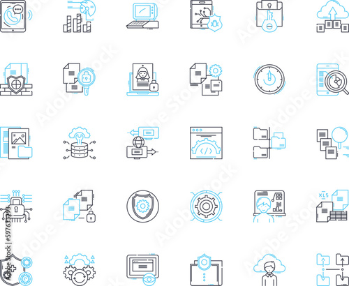 Cybersecurity linear icons set. Encryption, Firewall, Biometrics, Malware, Phishing, Hacking, Backdoor line vector and concept signs. Espionage,Patching,Virus outline illustrations Generative AI