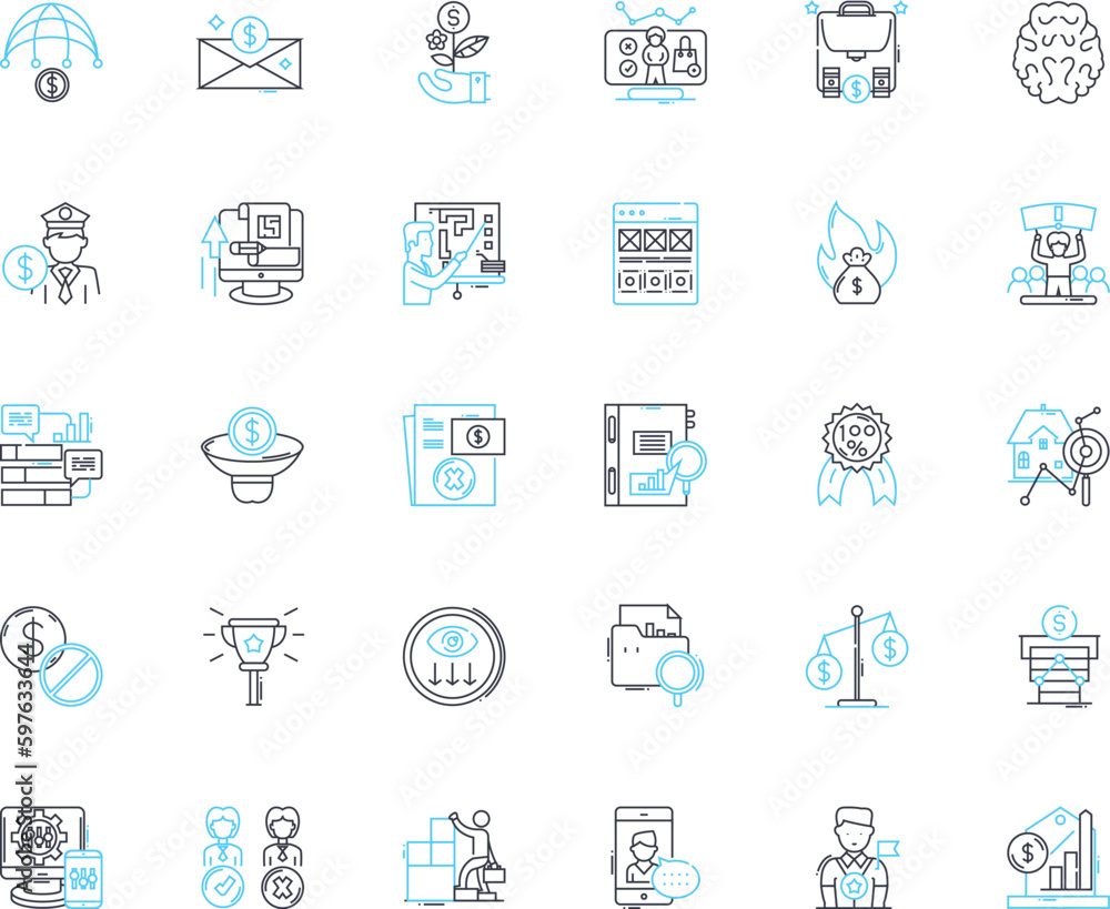 Corporate planning linear icons set. Strategy, Alignment, Forecasting, Prioritization, Vision, Execution, Objectives line vector and concept signs. Implementation,Analysis,Integration Generative AI