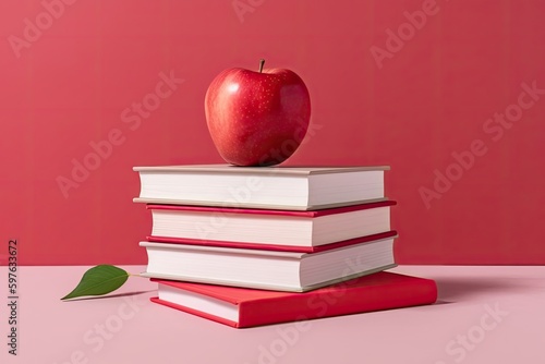 Apple With Books Educational Background Generative AI