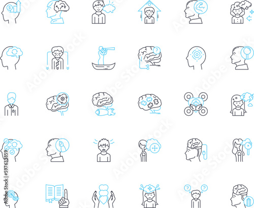 Cognitive Ability linear icons set. Intelligence, Comprehension, Memory, Perception, Reasoning, Logic, Attention line vector and concept signs. Focus,Learning,Understanding outline Generative AI