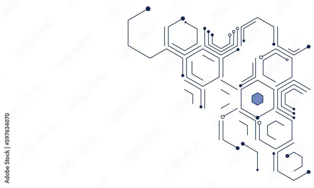 Blue line  hexagon abstract geometric shape  with copy space. Vector Background.