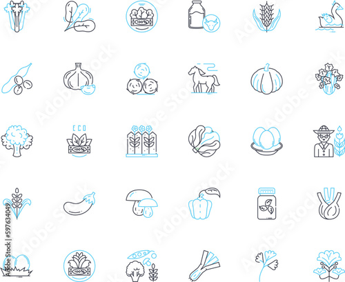 Cultivation field linear icons set. Harvesting, Irrigation, Fertilization, Tilling, Planting, Pruning, Sowing line vector and concept signs. Cultivating,Grafting,Mulching outline Generative AI