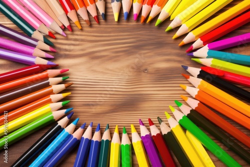 Pencil Crayons In Circle With Copyspace Education Background Generative AI