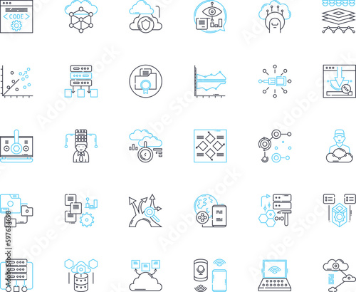 Cloud storage linear icons set. Online, Backup, Security, Accessible, Scalable, Reliable, Convenient line vector and concept signs. Simple,Efficient,Cost-effective outline illustrations Generative AI