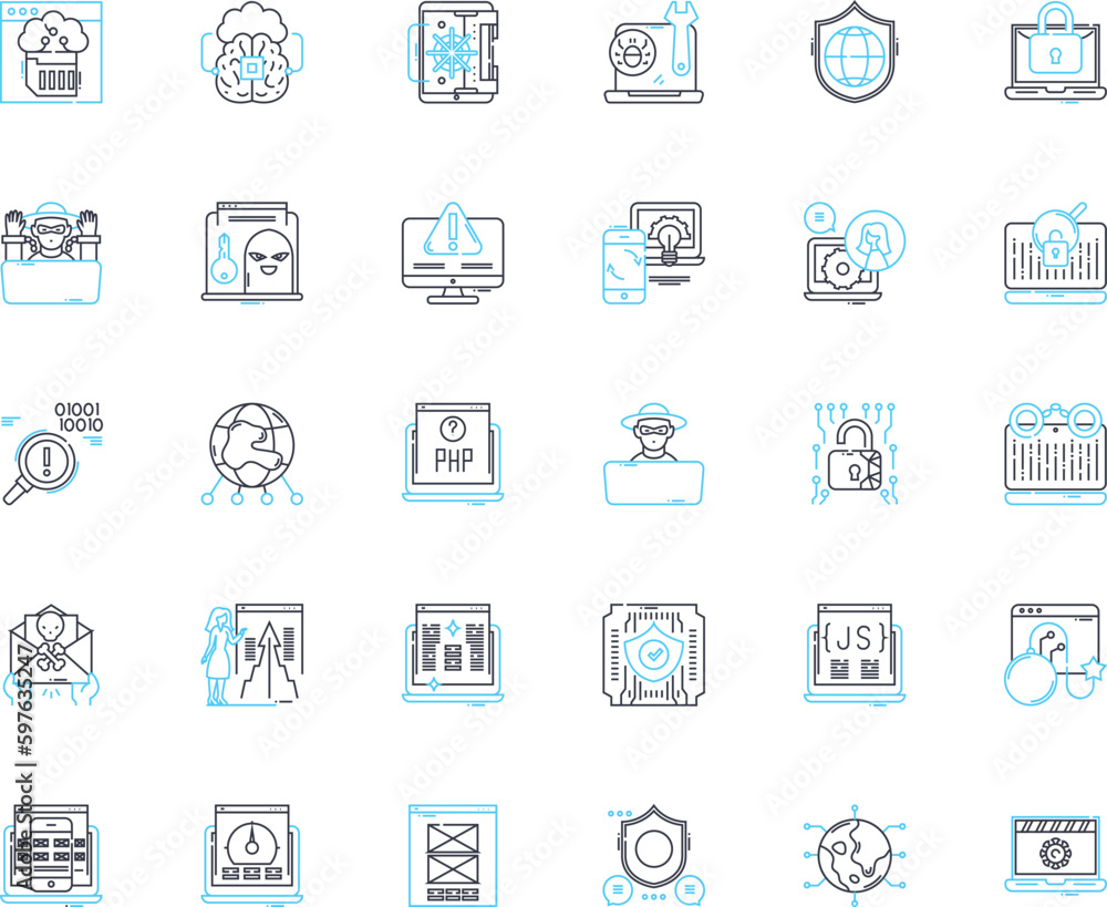 Artificial universe linear icons set. Simulation, Virtuality, Sci-fi, Digital, Synthetic, Augmented, Alternate line vector and concept signs. Illusion,Fiction,Matrix outline illustrations Artificial universe linear icons set. Simulation, Virtuality, Sci-fi, Digital, Synthetic, Augmented, Alternate line vector and concept signs. Illusion,Fiction,Matrix outline illustrations