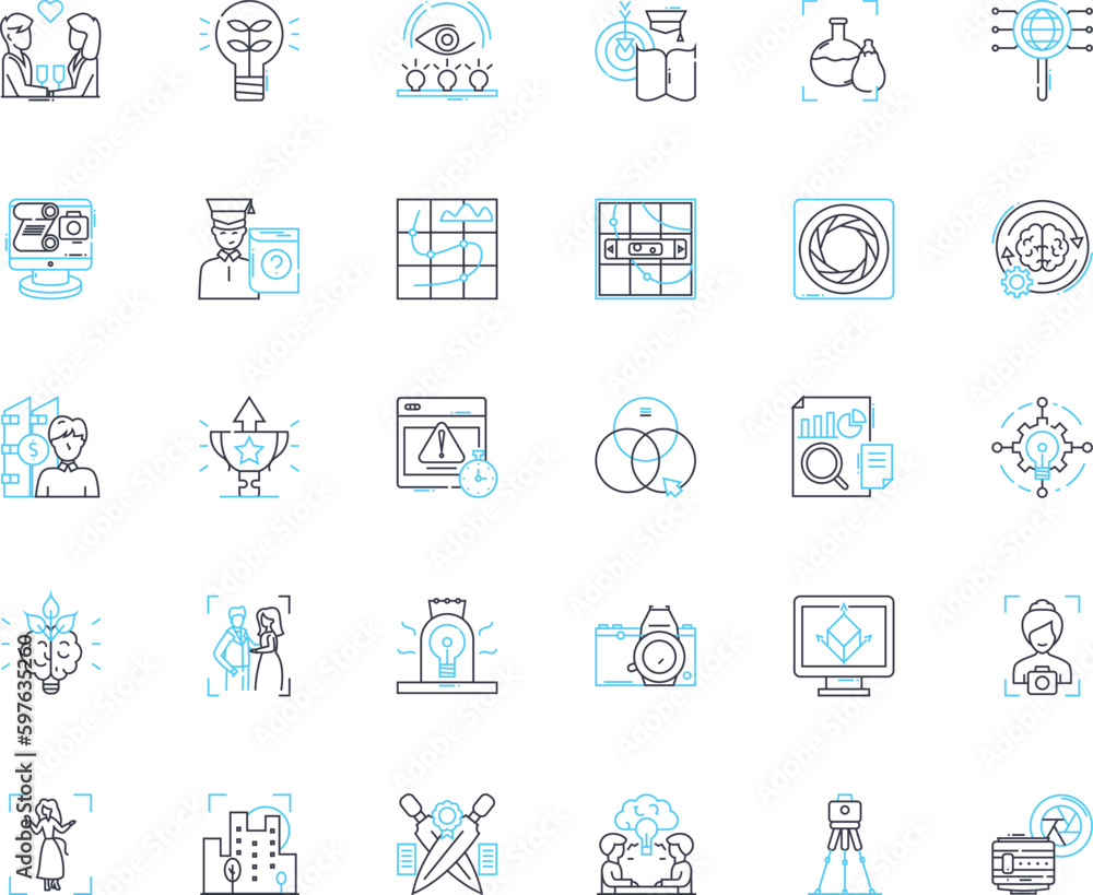 Artificial intelligence and robotics linear icons set. Automation, Neural, Machine, Algorithm, Intelligence, Robotics, Neural nerk line vector and concept signs. Automation,Computer,Vision outline