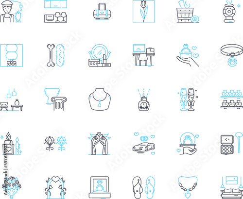 Affix linear icons set. Prefix, Suffix, Root, Derivative, Inflection, Morpheme, Tack-on line vector and concept signs. Attach,Connect,Add-on outline illustrations