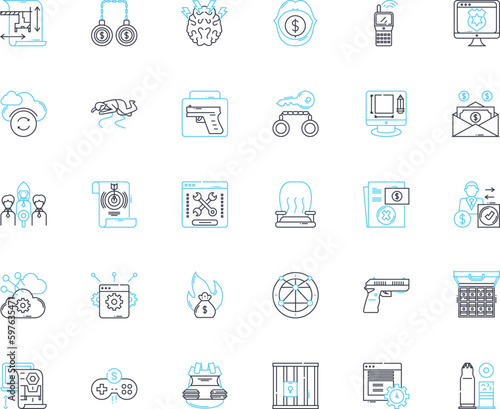 Bribery linear icons set. Corruption, Fraud, Payoff, Graft, Extortion, Kickback, Bribe line vector and concept signs. Greed,Influence,Illegal outline illustrations