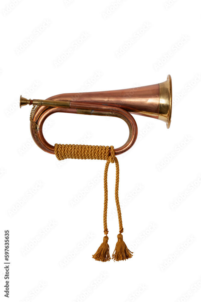 Vintage style bugle with tassels isolated on a white background