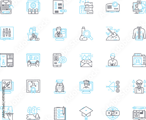 Advanced learning linear icons set. Mastery, Expertise, Adeptness, Proficiency, Sophistication, Comprehension, Fluency line vector and concept signs. Specialization,Precision,Ingenuity outline