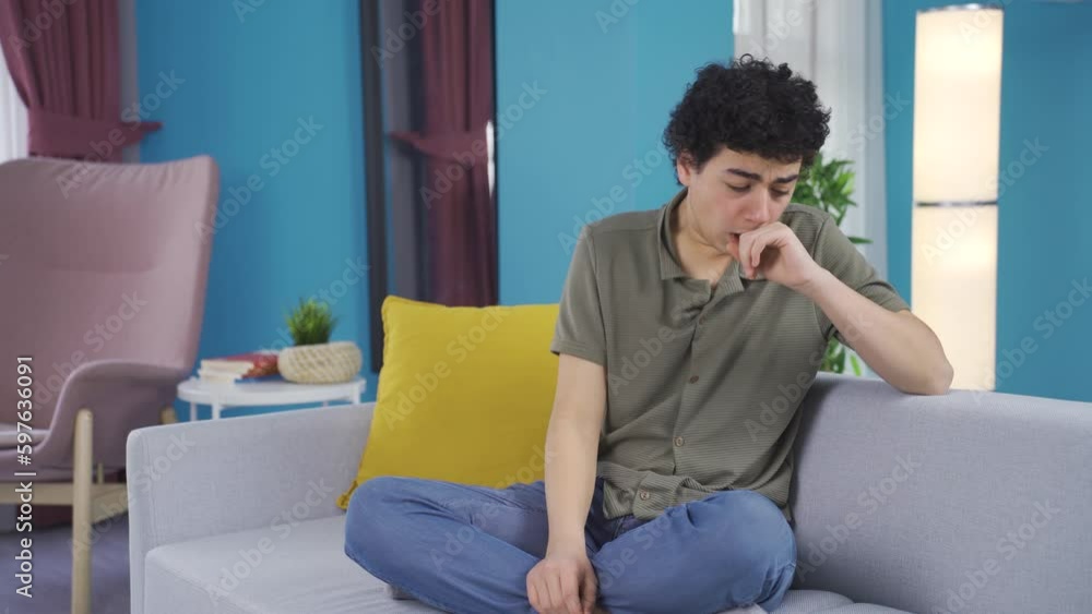Child with severe sore throat is coughing. Child with severe sore throat is coughing.