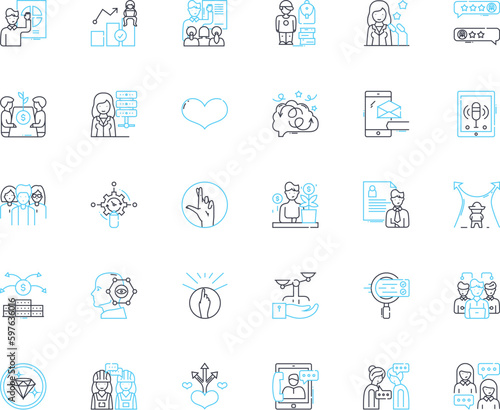 Allied parties linear icons set. Unity, Collaboration, Coalition, Partnership, Friendship, Synergy, Alliance line vector and concept signs. Bond,Support,Trust outline illustrations