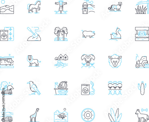 Agronomy linear icons set. Harvest, Irrigation, Fertilization, Cultivation, Soil, Crop, Tillage line vector and concept signs. Planting,Pest,Weed outline illustrations