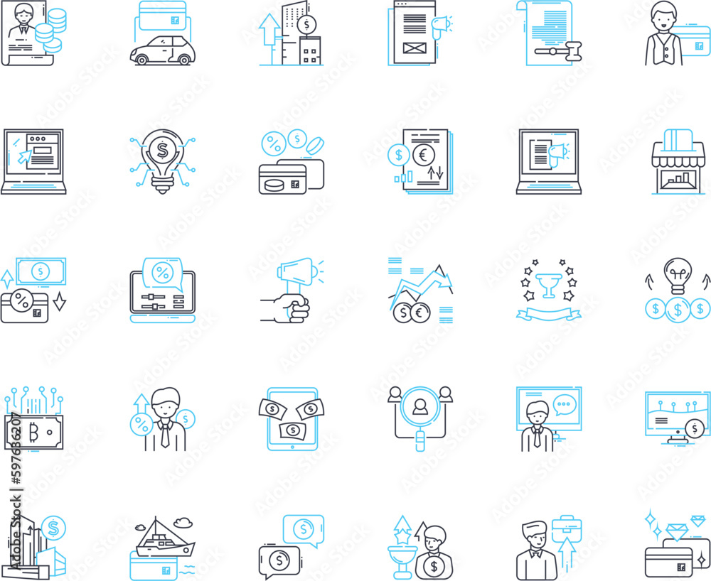 Account control linear icons set. Security, Permissions, Restrictions, Access, Identity, Validation, Authorization line vector and concept signs. Audit,User,Privileges outline illustrations