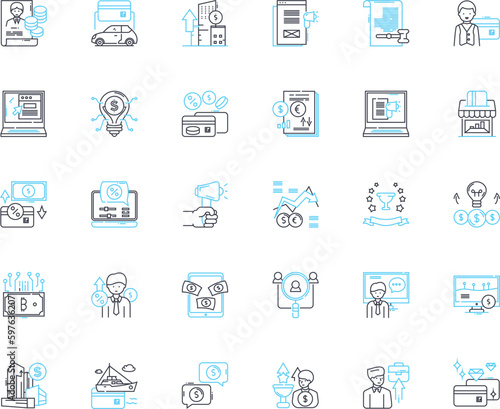 Account control linear icons set. Security, Permissions, Restrictions, Access, Identity, Validation, Authorization line vector and concept signs. Audit,User,Privileges outline illustrations