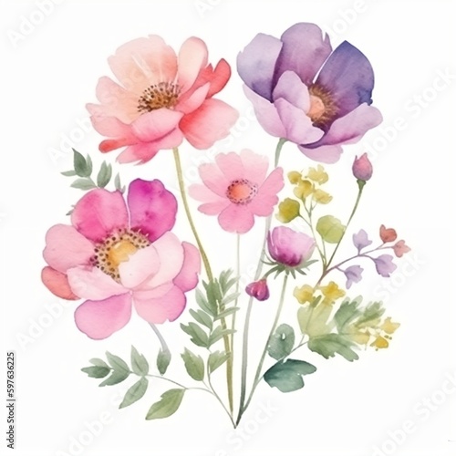 Wallpaper Mural watercolor flowers on white background Torontodigital.ca