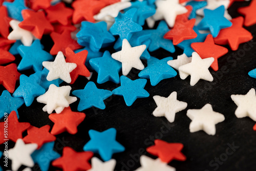 small star shaped confectionery decorations, close up