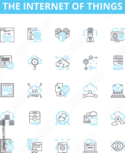 the Internet of Things vector line icons set. IoT, Smart, Connected, Automation, Wearables, AI, Sensors illustration outline concept symbols and signs