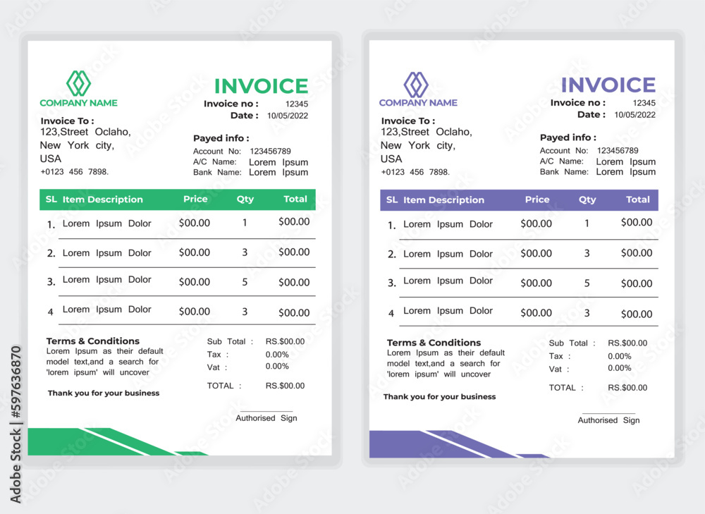 Business corporate creative invoice template.minimal style invoice vector template design Business corporate creative invoice template.minimal style invoice vector template design
