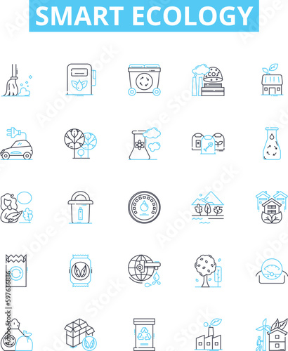 Smart ecology vector line icons set. Smart, Ecology, Sustainable, Renewable, Green, E-waste, Recycling illustration outline concept symbols and signs