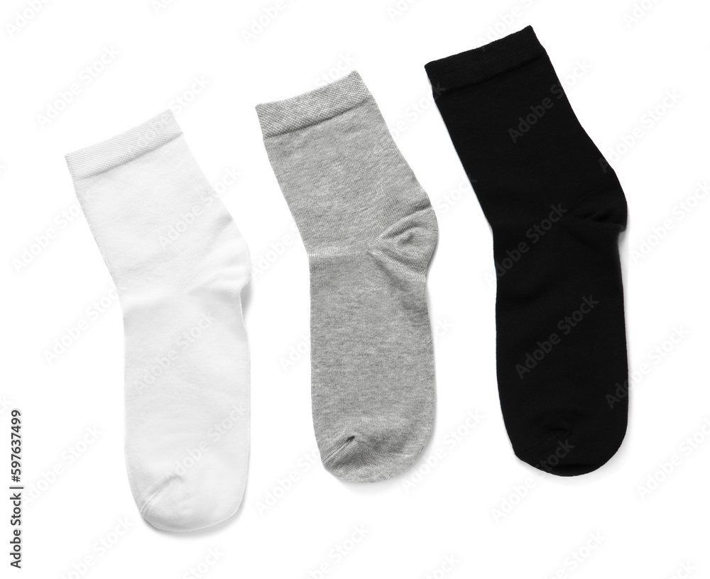 Different socks isolated on white, top view Different socks isolated on white, top view