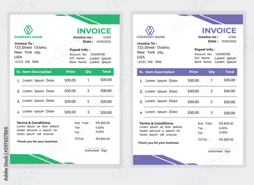 
Business corporate creative invoice template.minimal style invoice vector template design