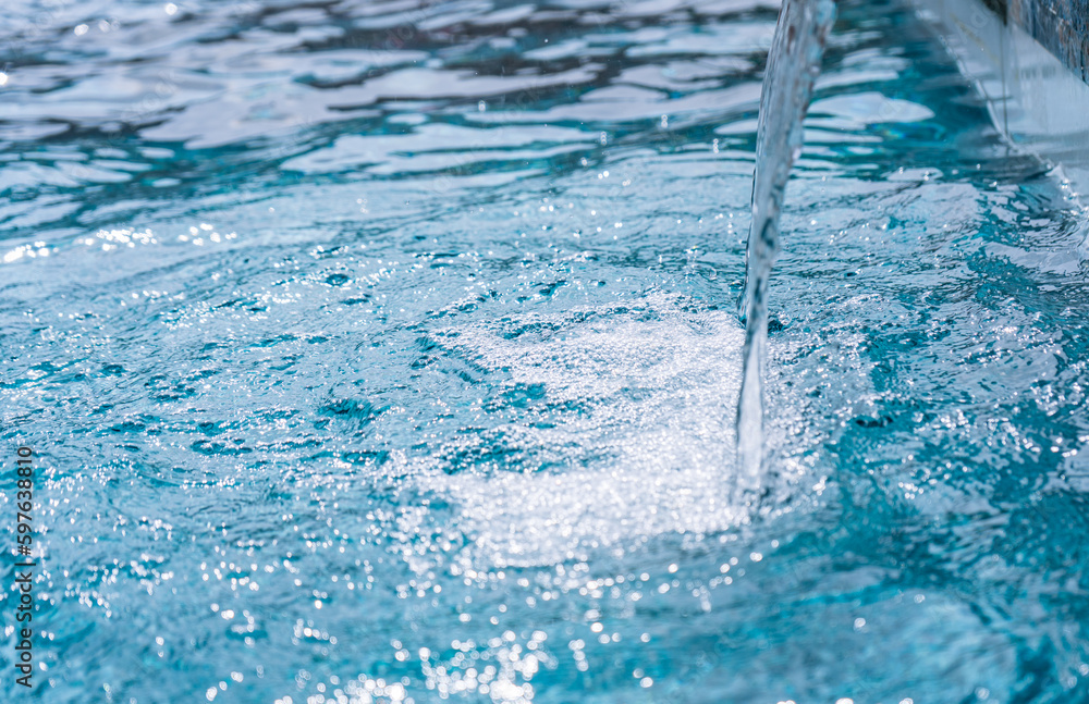 A serene photo capturing the perfect summer day with a vibrant swimming pool as the main focus, charmingly accompanied by a delightful duck enjoying a cool swim. A must-see for all nature and aquatic