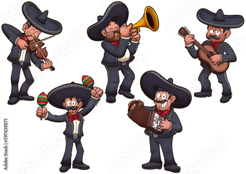 Cartoon Mariachi Band. Vector clip art illustration with simple gradients. All in one single layer. © TheMaskedTooner