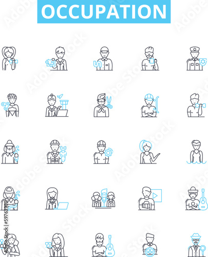 Occupation vector line icons set. Job, Work, Task, Profession, Post, Vocation, Calling illustration outline concept symbols and signs