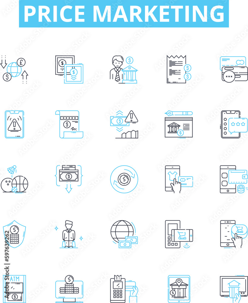 Price marketing vector line icons set. Pricing, Marketing, Cost, Strategy, Promotion, Sales, Discounts illustration outline concept symbols and signs Price marketing vector line icons set. Pricing, Marketing, Cost, Strategy, Promotion, Sales, Discounts illustration outline concept symbols and signs