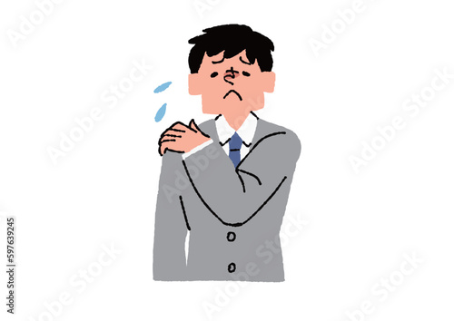 肩こりに悩まされる男性　眼精疲労や目の病気に関するイラスト
