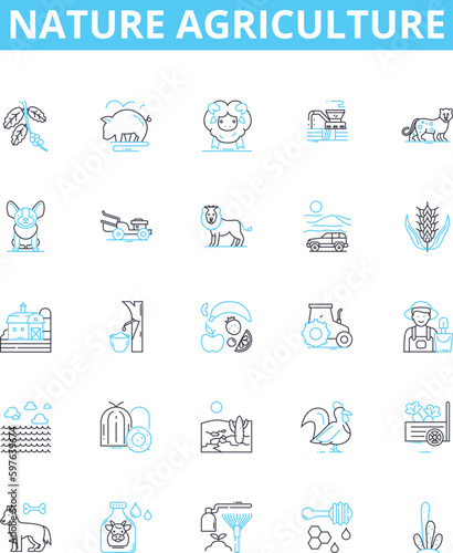 Nature agriculture vector line icons set. Farming, Agriculture, Nature, Crops, Irrigation, Cultivation, Planting illustration outline concept symbols and signs